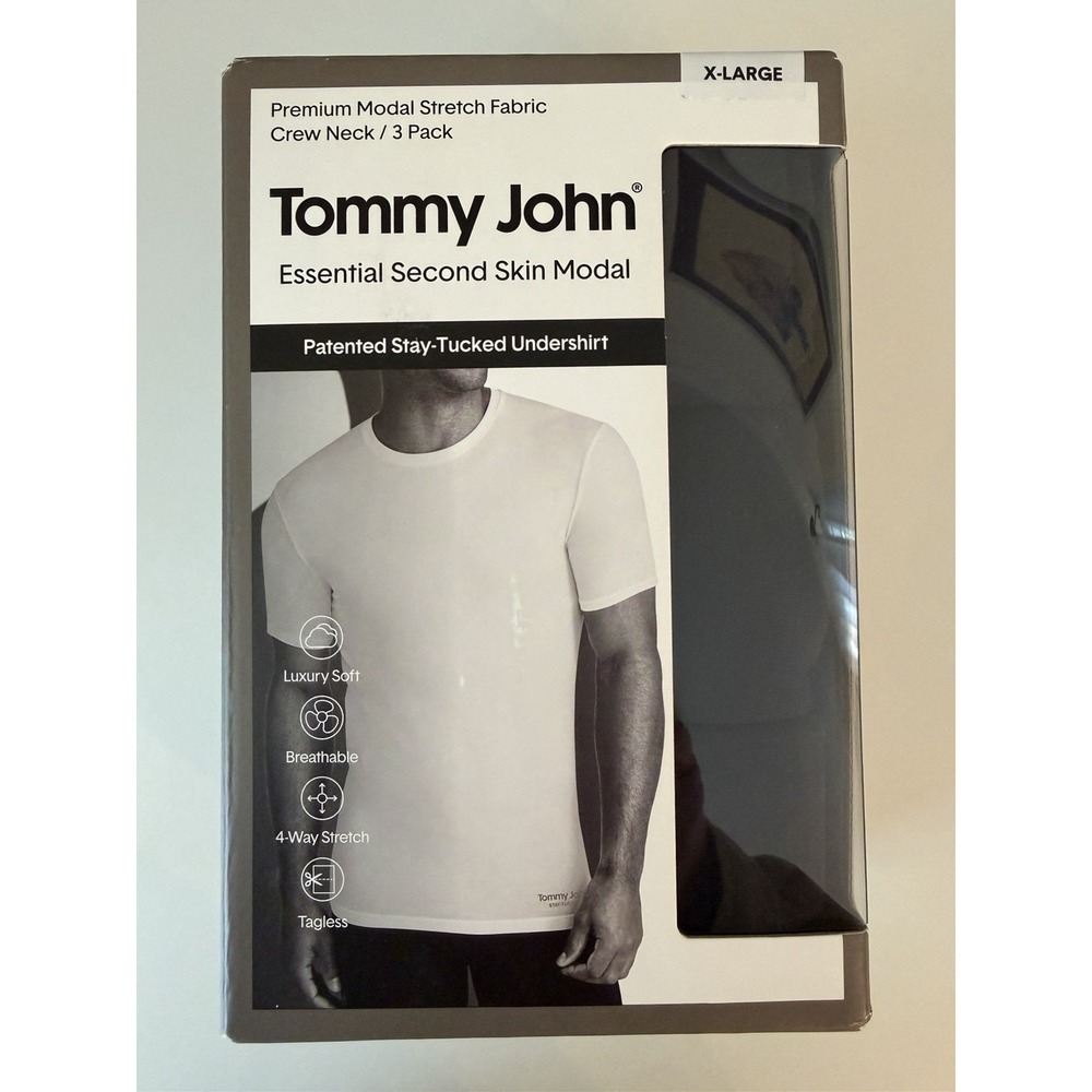 Tommy John Mens BLACK 3 Pack Essential Second Skin Modal Crew Neck Undershirt XL